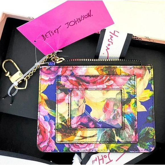 Betsey Johnson Black Hat & Floral Wallet ID Card Case Bag Key Charm Gift Set - Picture 5 of 5